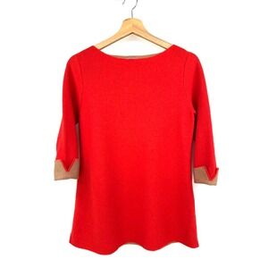 COS Red Knit Top Small Minimalist Boat Neck 3/4 Sleeve Designer Sweater Wool